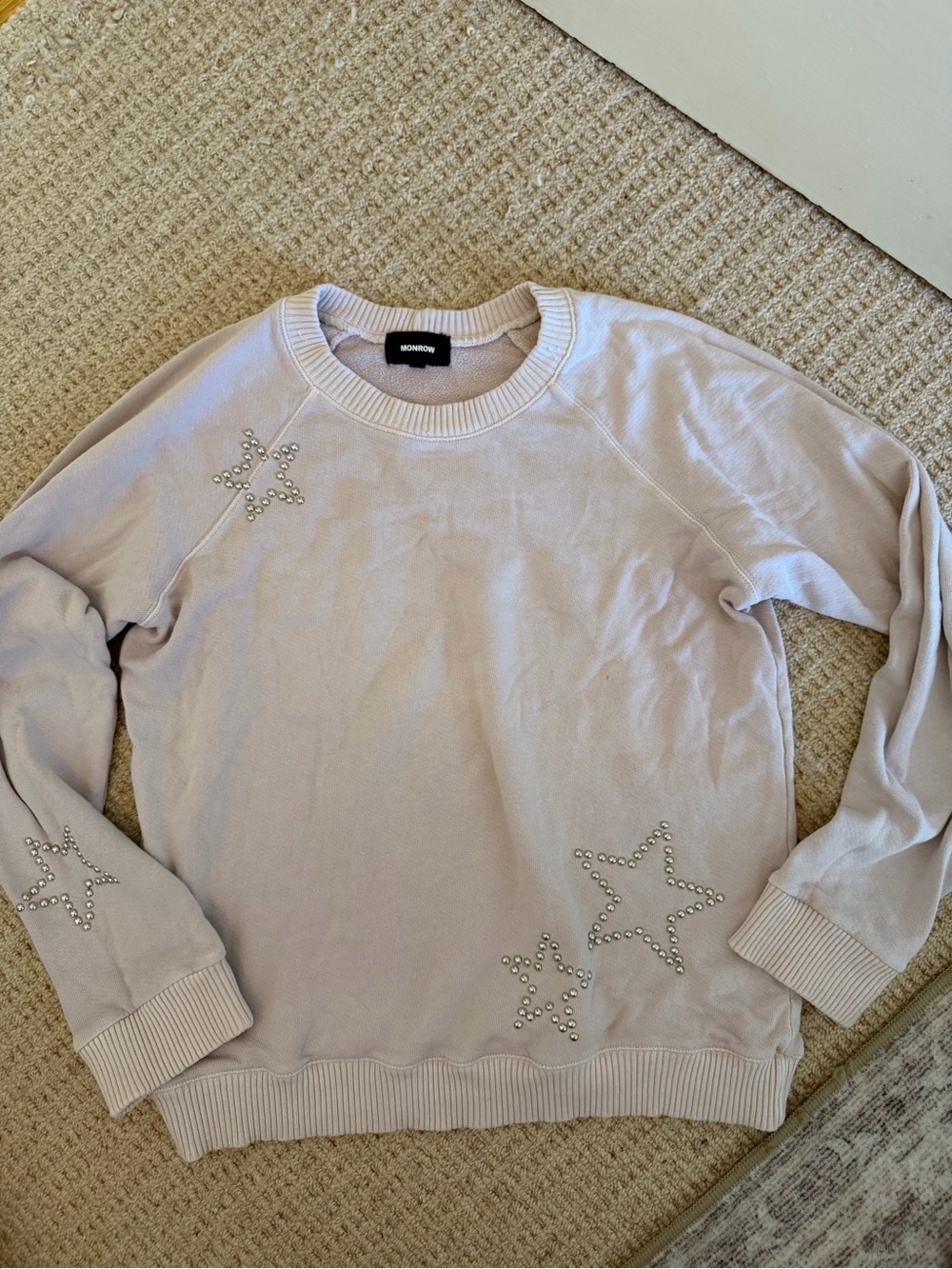 Monrow Pale Blush Pink Star Stud Crewneck Sweater